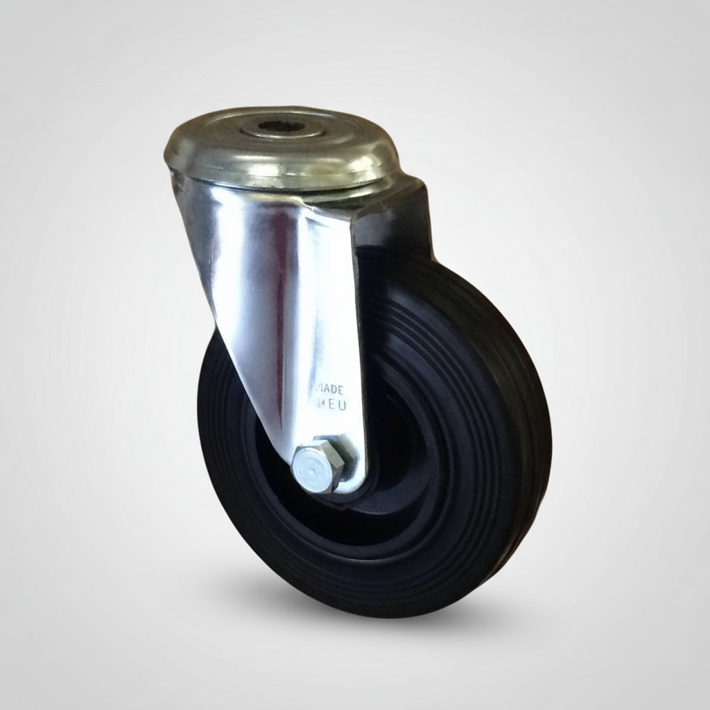 100mm Black Rubber Tyre Bolt Hole Castor Swivel