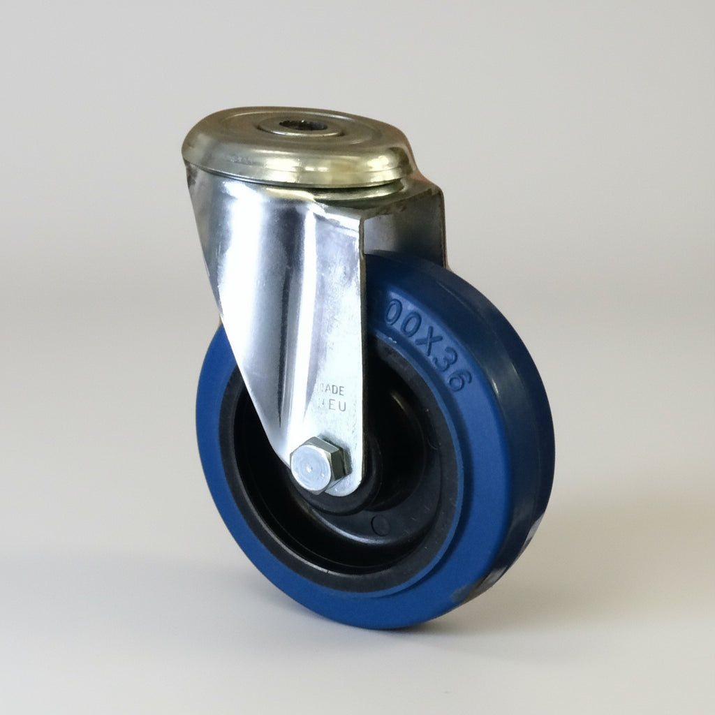 100mm Blue Elastic Bolt Hole Castor Swivel