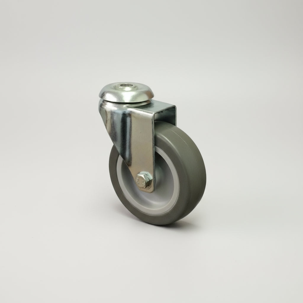 100mm Grey Rubber Tyre Bolt Hole Swivel