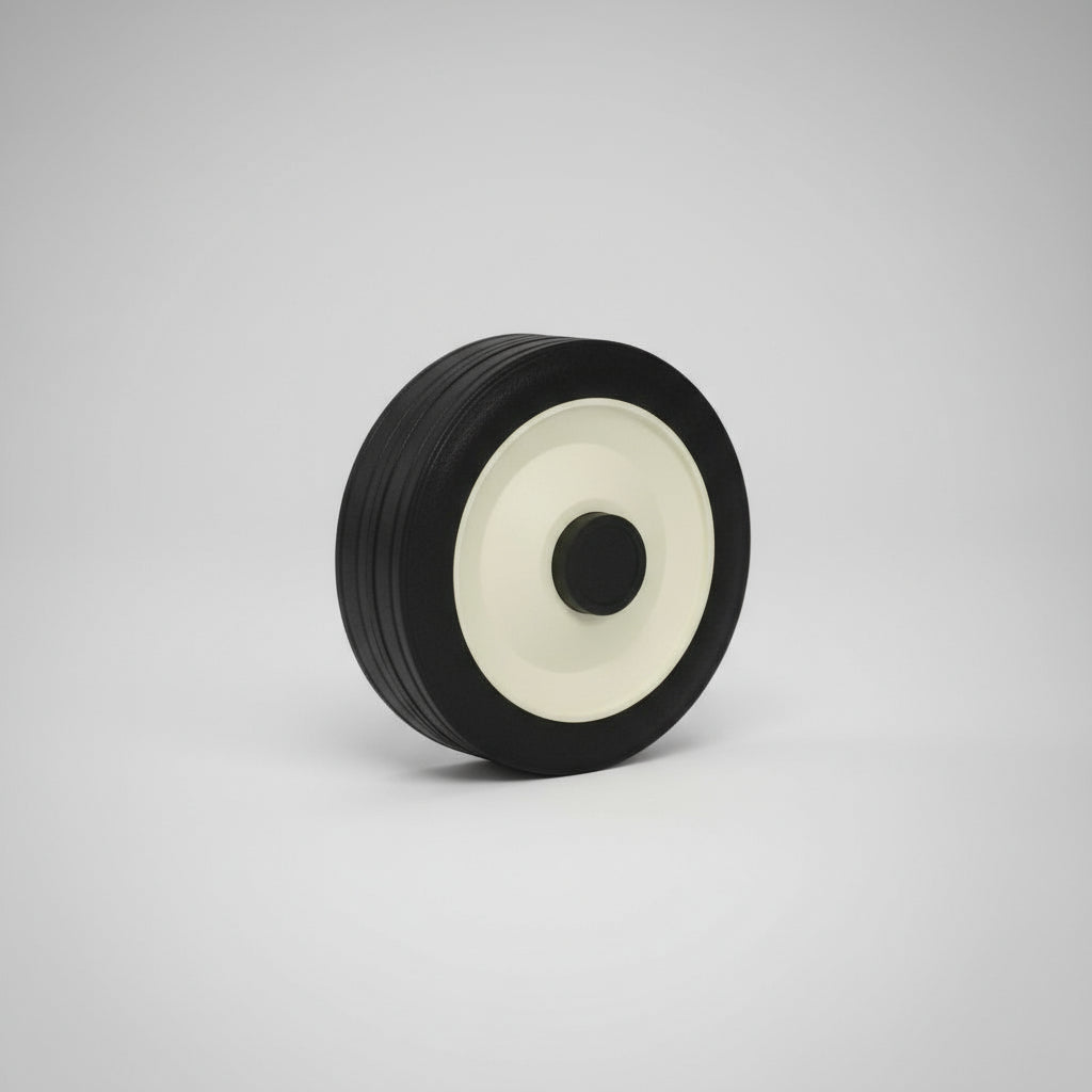 150mm White Plastic Centre Rubber Tyre Wheel