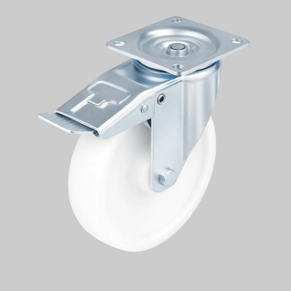 100mm Nylon Wheel Plate Fitted Braked Castor