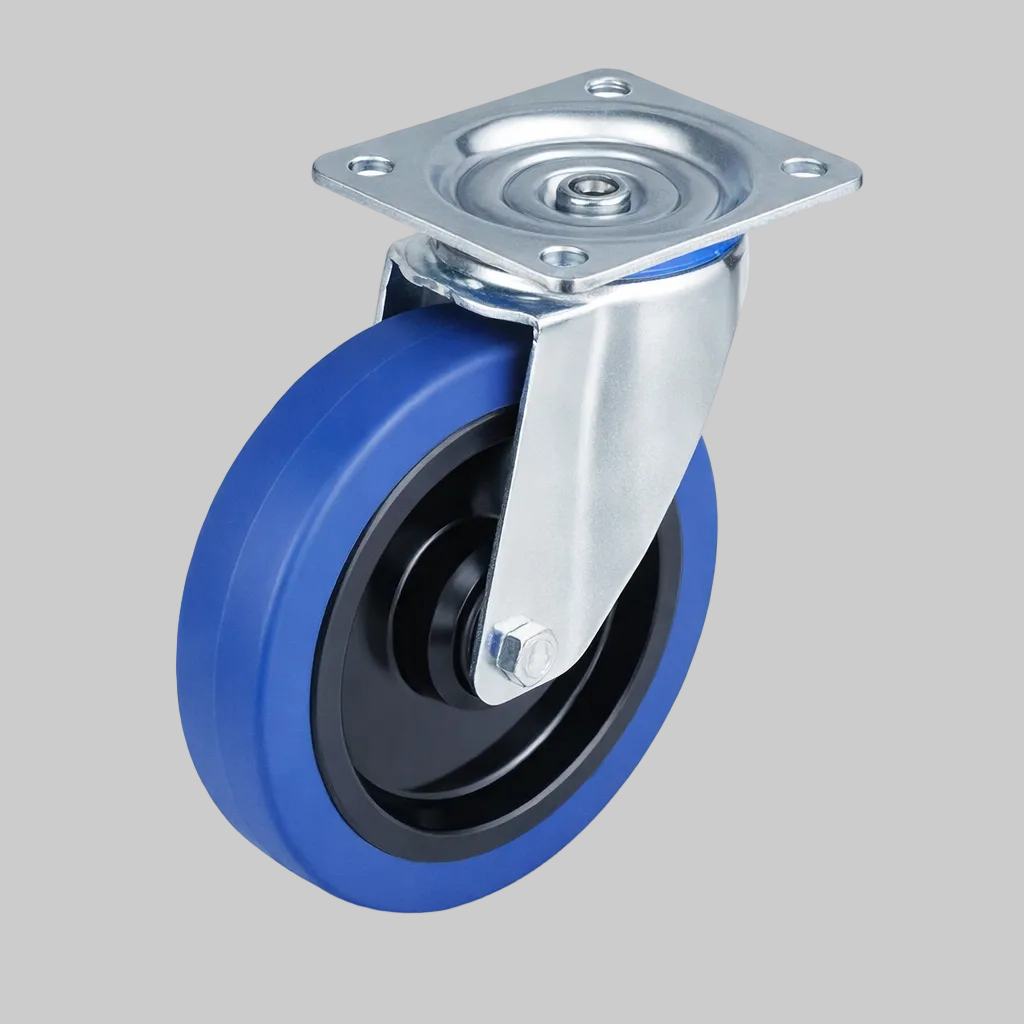 100mm Blue Elastic Roller Bearing Plate Fitted Castor Swivel