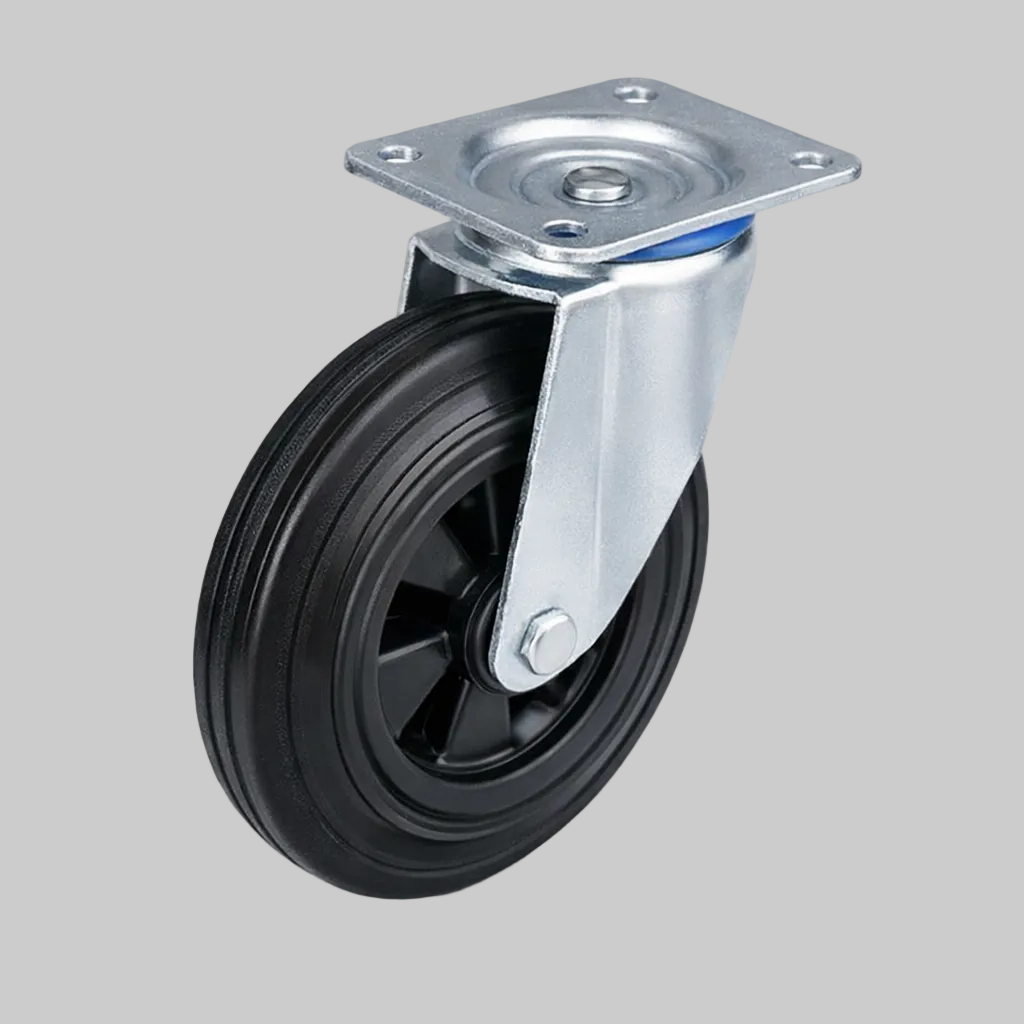 100mm Black Rubber Tyre Plate Fitted Castor Swivel