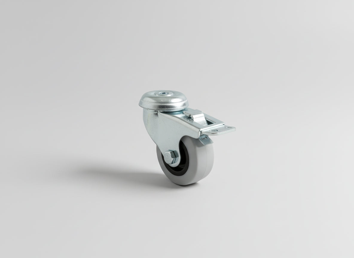 50mm Light Grey Rubber Tyre Braked Bolt Hole Castor