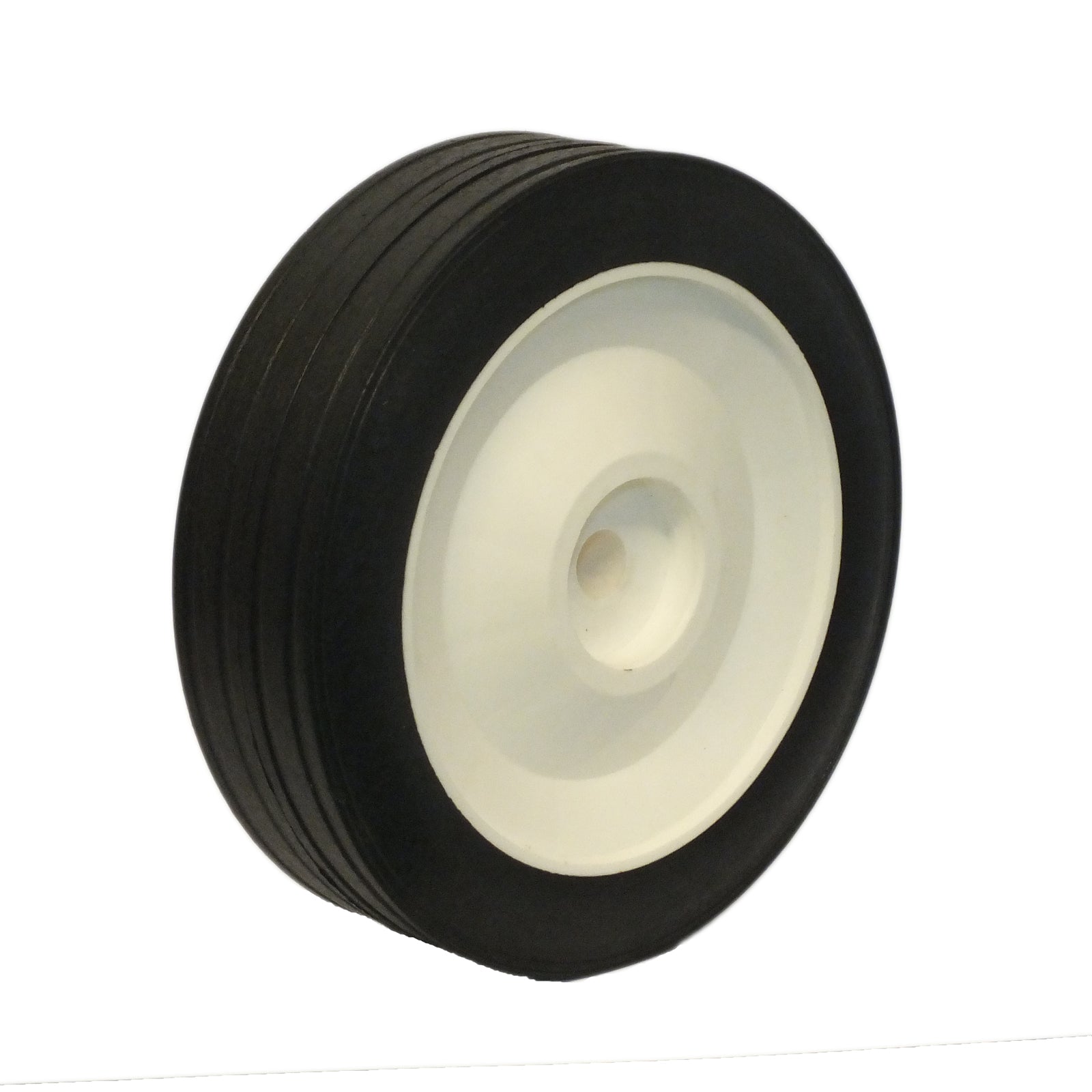 150mm White Plastic Centre Rubber Tyre Wheel