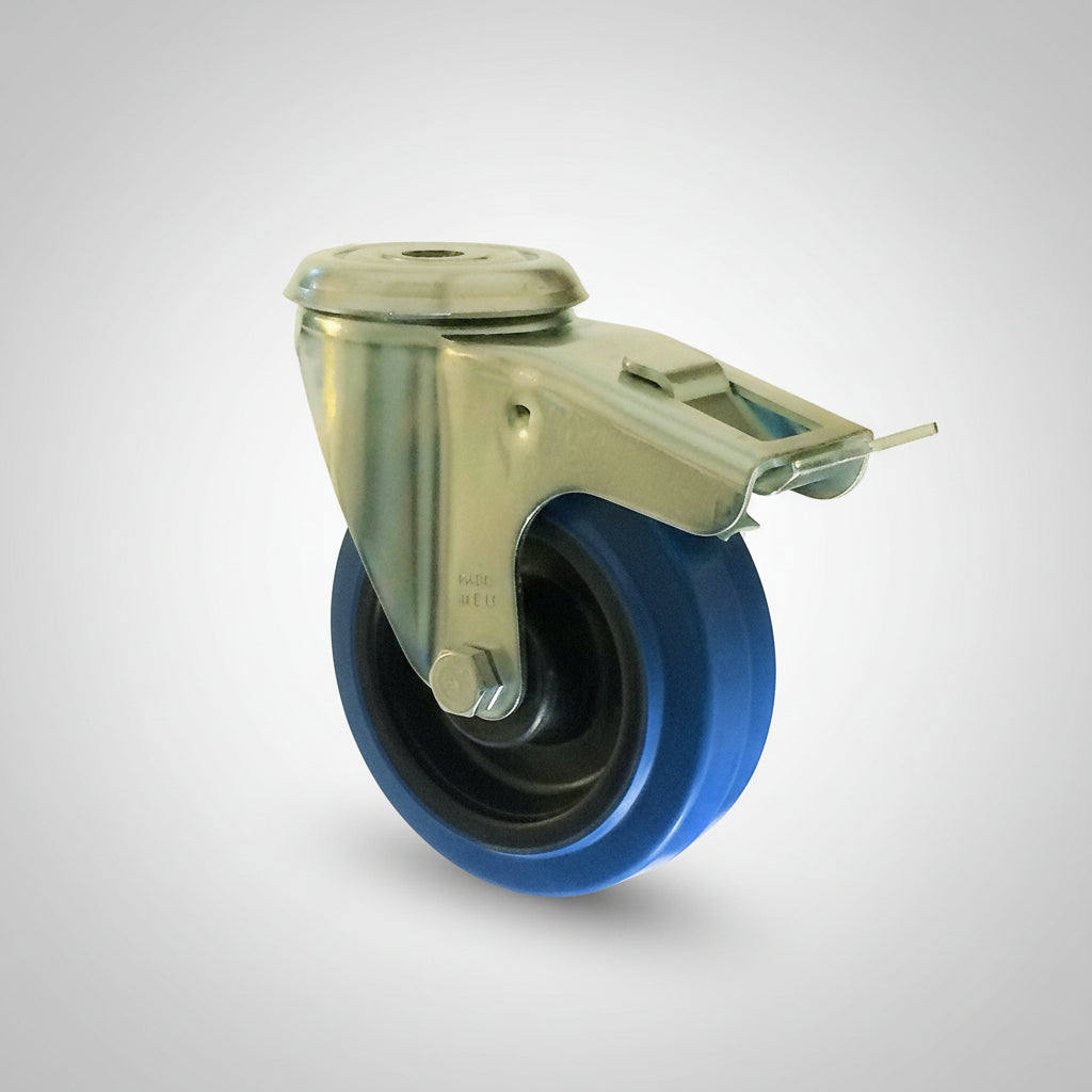 100mm Blue Elastic Bolt Hole Castor Braked