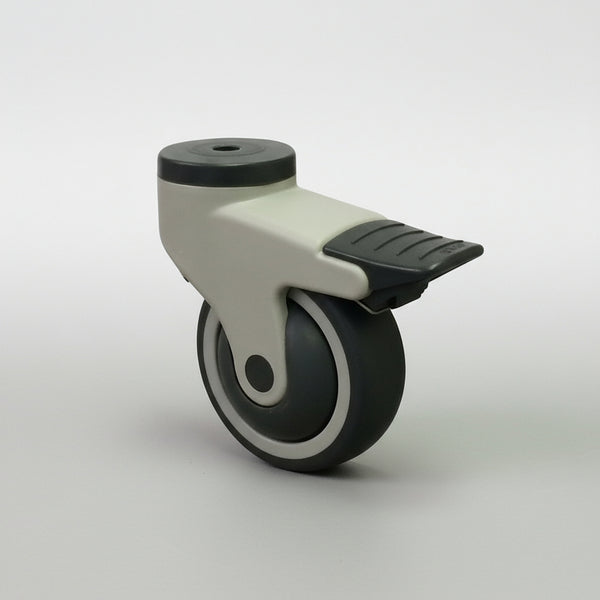 Three-way locking castor for hospital beds