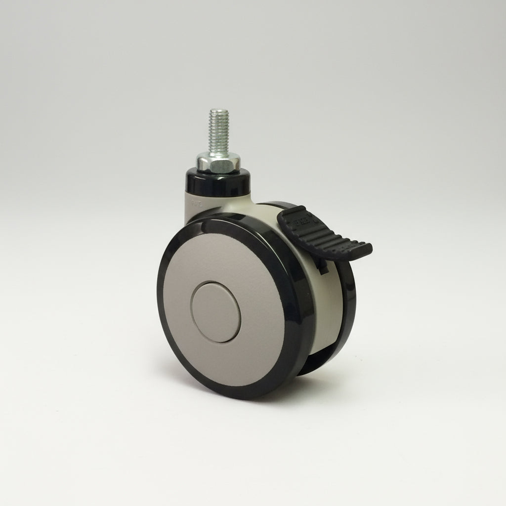 100mm Twin Wheel Braked Threaded Stem Castor