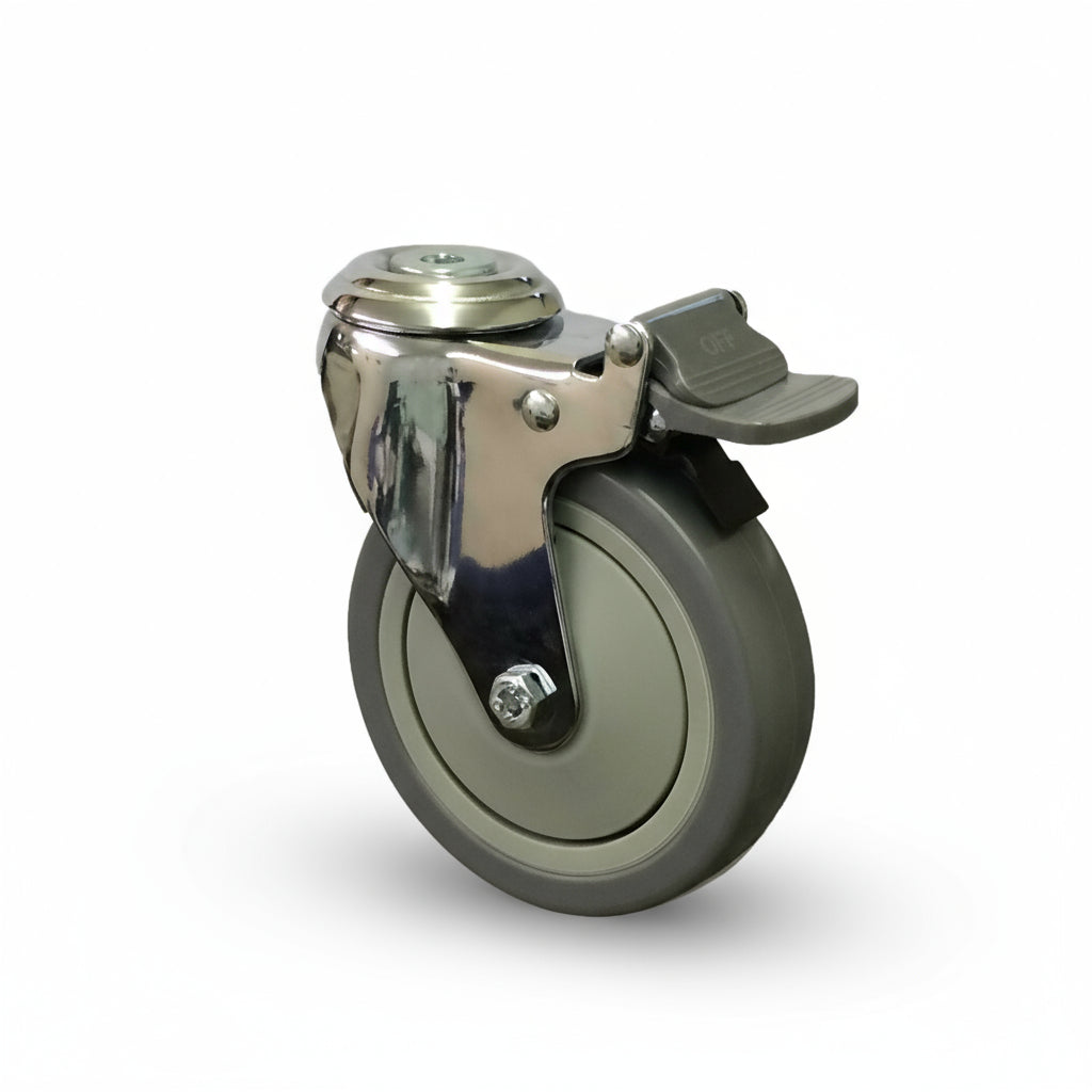 125mm Grey Rubber Tyre Bolt Hole Braked