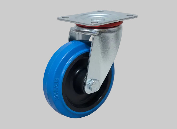 125mm Blue Elastic Roller Bearing Plate Fitted Castor Swivel