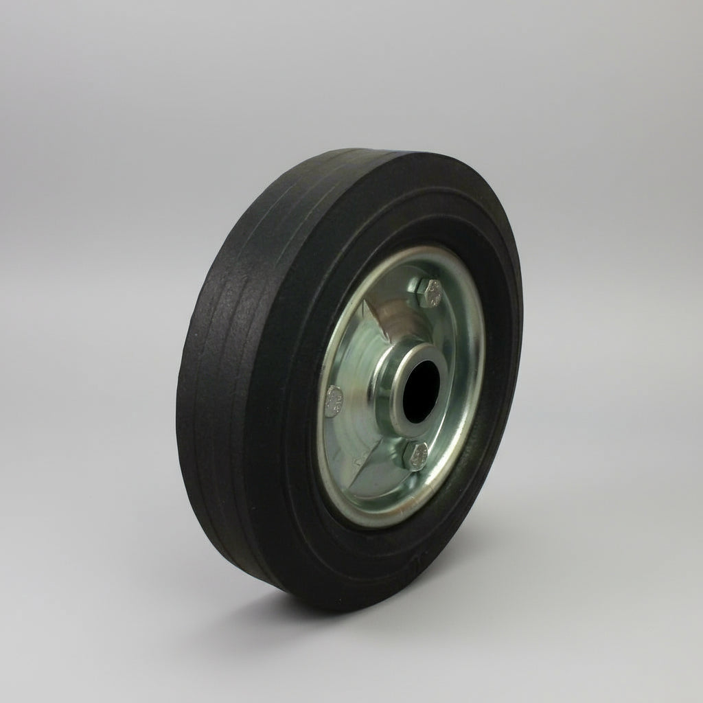 200mm Black Rubber Tyre Wheel with Metal Centre