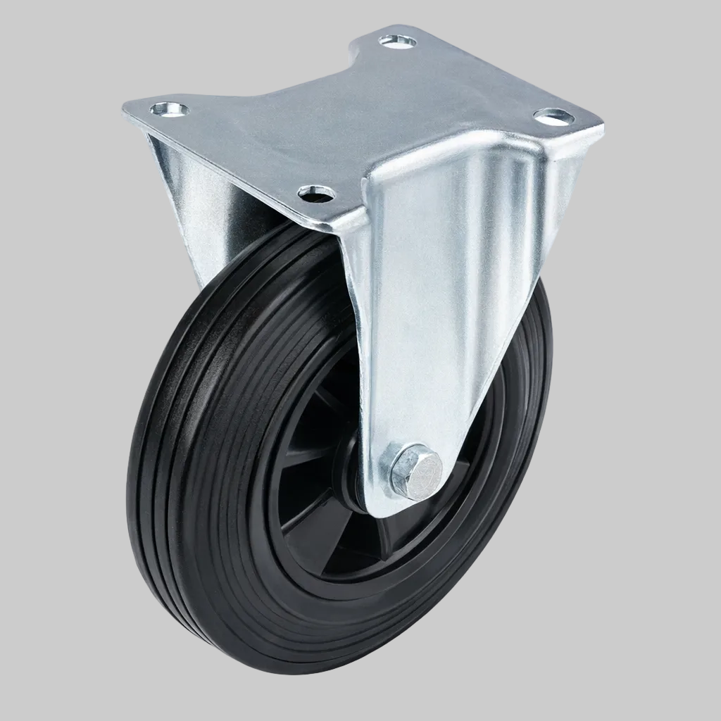 100mm Black Rubber Tyre Plate Fitted Castor Fixed