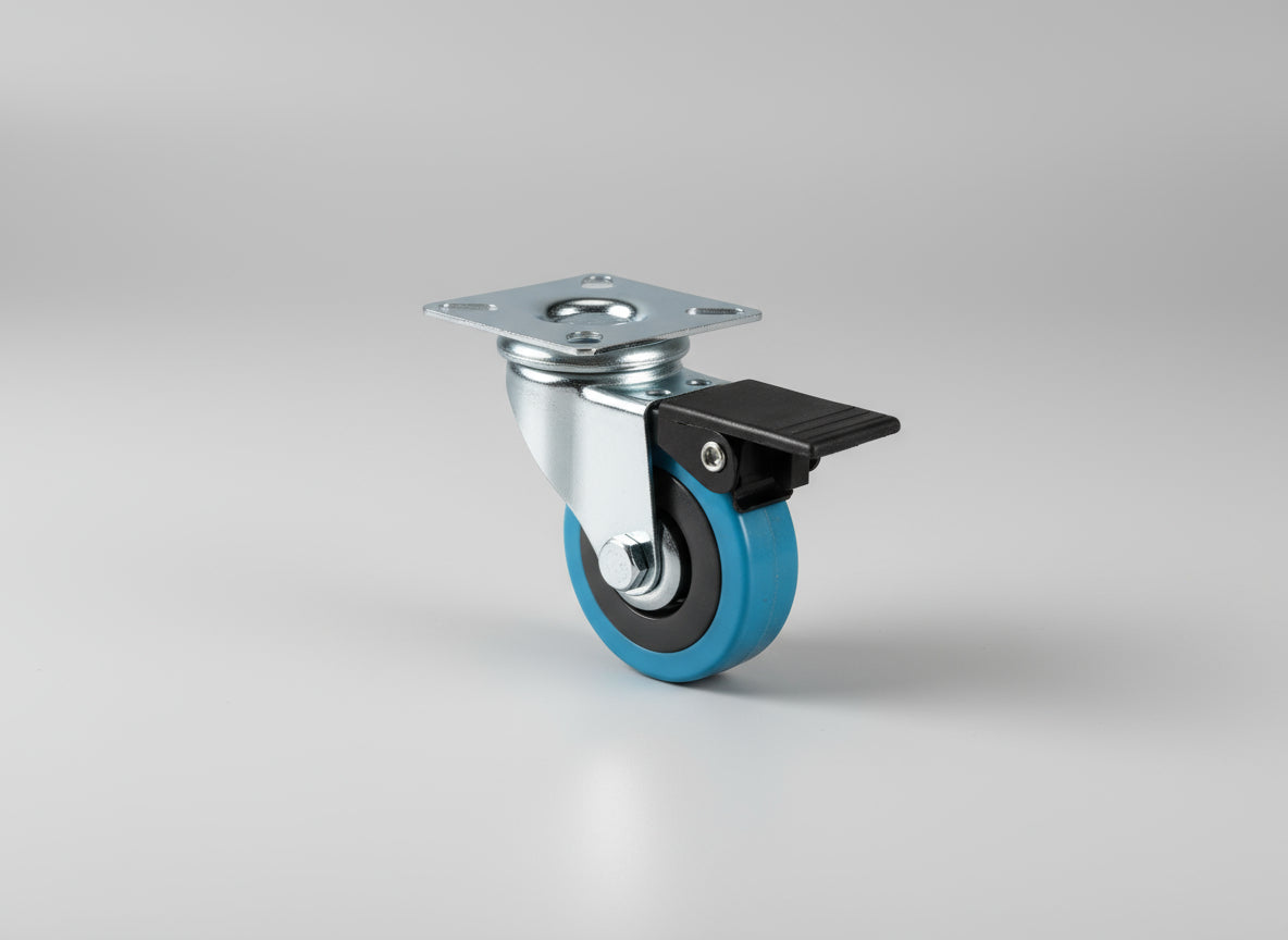 50mm Rubber Tyre Plastic Braked Plate Castor