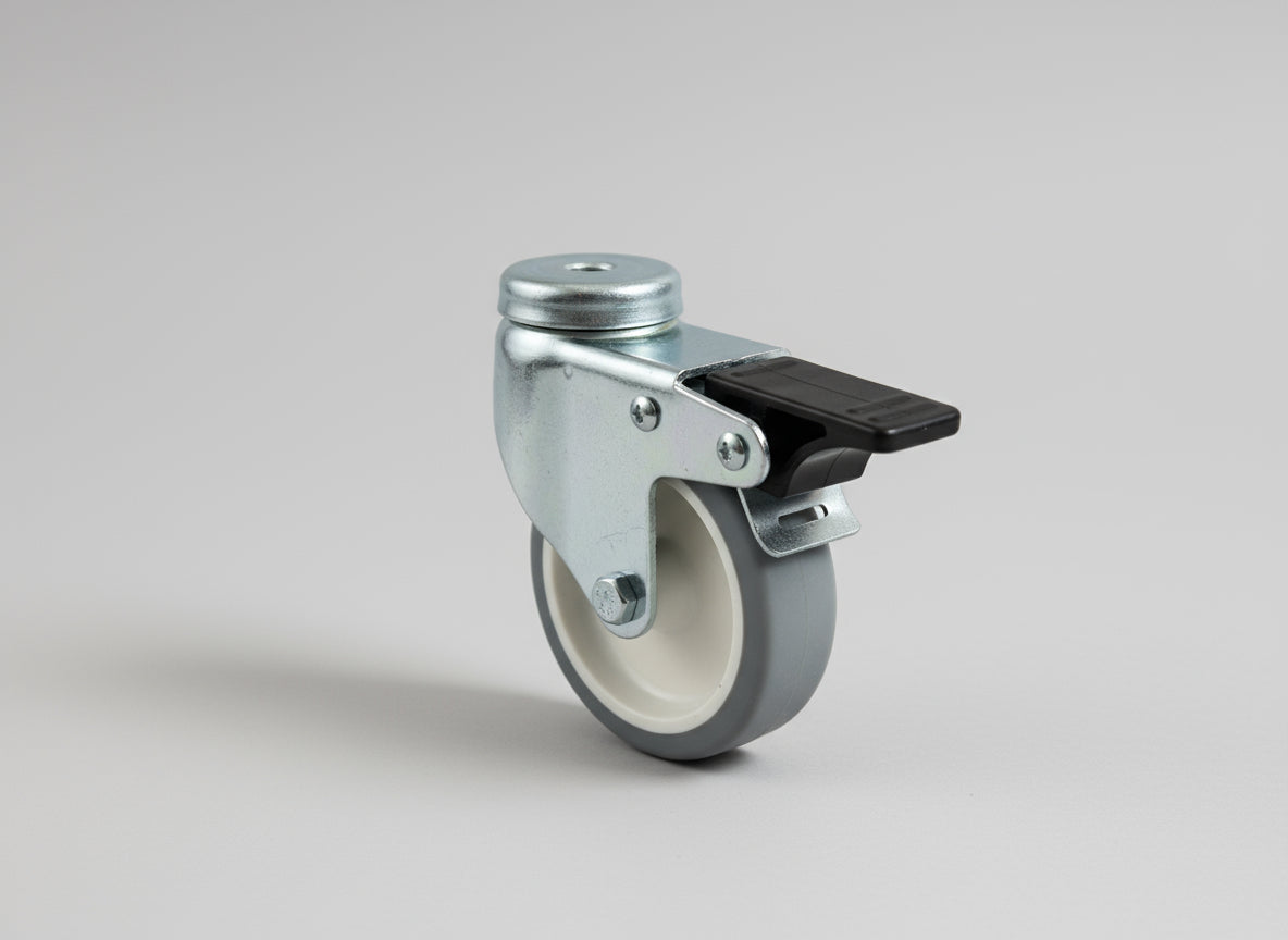 75mm Grey Rubber Tyre Braked Bolt Hole Castor