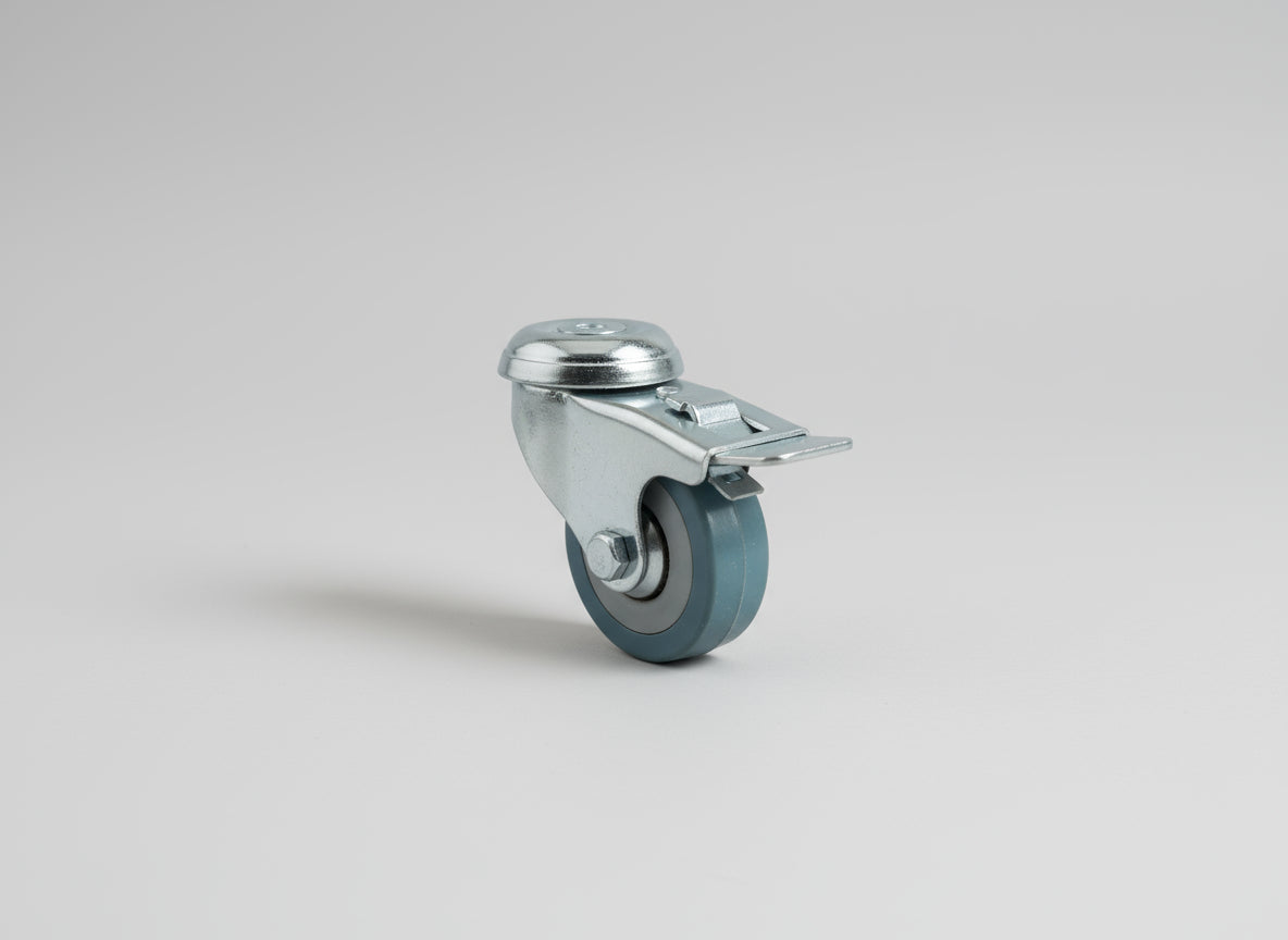 50mm Grey Rubber Tyre Braked Bolt Hole Castor