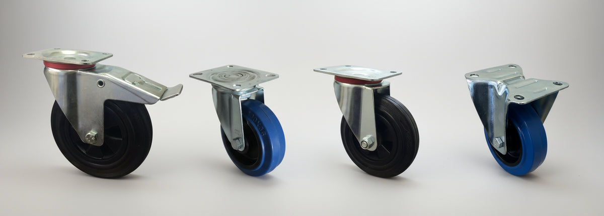 Types of castors including swivel, fixed and braked